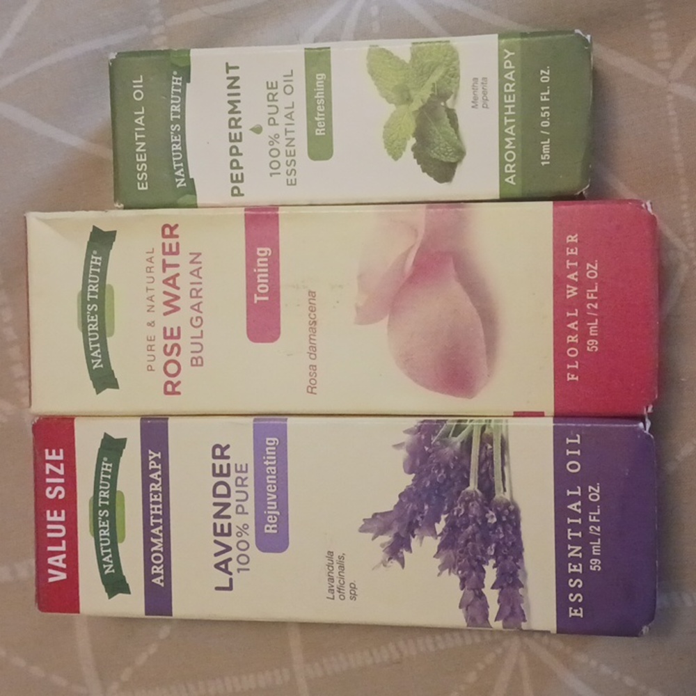 Set of essential oils- Lavender, rose water and peppermint